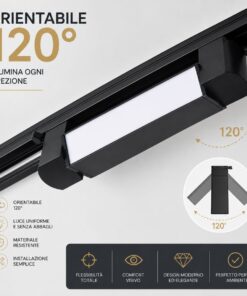 Faro Led Binario Monofase, Nero Lineare 61cm 28W 2800lm 120° Orientabile, Disponibili 3000K 4000K (Bianco Caldo 3000K) - ASDSHOP