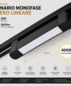 Alternative view of Faro Led Binario Monofase, Nero Lineare 61cm 28W 2800lm 120° Orientabile, Disponibili 3000K 4000K (Bianco Neutro 4000K)