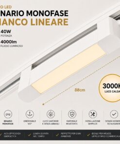 Alternative view of Faro Led Binario Monofase, Bianco Lineare 88cm 40W 4000lm 120° Orientabile, Disponibili 3000K 4000K (Bianco Caldo 3000K)