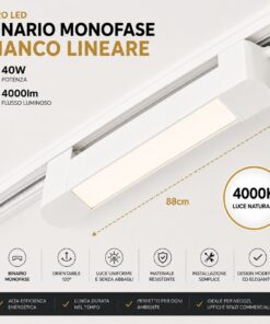 Alternative view of Faro Led Binario Monofase, Bianco Lineare 88cm 40W 4000lm 120° Orientabile, Disponibili 3000K 4000K (Bianco Neutro 4000K)