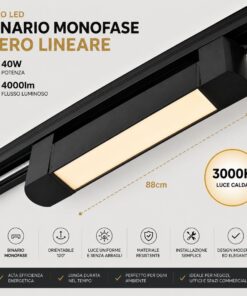 Alternative view of Faro Led Binario Monofase, Nero Lineare 88cm 40W 4000lm 120° Orientabile, Disponibili 3000K 4000K (Bianco Caldo 3000K)
