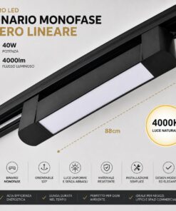 Alternative view of Faro Led Binario Monofase, Nero Lineare 88cm 40W 4000lm 120° Orientabile, Disponibili 3000K 4000K (Bianco Neutro 4000K)