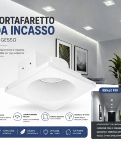 Portafaretto In Gesso Da Incasso, Quadrato 120X120X45mm, Bianco Verniciabile Portalampada GU10 e Connettore Fast Incluso - ASDSHOP