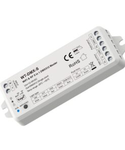 Controller WiFi DMX512 Master, APP Tuya Smart Life, RF 2.4GHz e Push,  5 in 1per DIM CCT RGB RGBW RGB+CCT, 12V 24V 36V DC, 8 Bit 16 Bit, Controllo Vocale