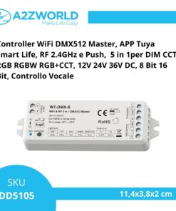 Alternative view of Controller WiFi DMX512 Master, APP Tuya Smart Life, RF 2.4GHz e Push,  5 in 1per DIM CCT RGB RGBW RGB+CCT, 12V 24V 36V DC, 8 Bit 16 Bit, Controllo Vocale