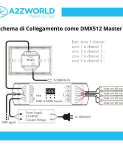 Pannello Touch DMX512 T11 da Parete, 4 Zone Mono Colore, RF 2.4GHz - ASDSHOP