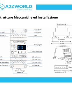 Decoder DMX512 4 Canali CV, 12-48V DC, 4x5A, PWM Regolabile, RDM - ASDSHOP