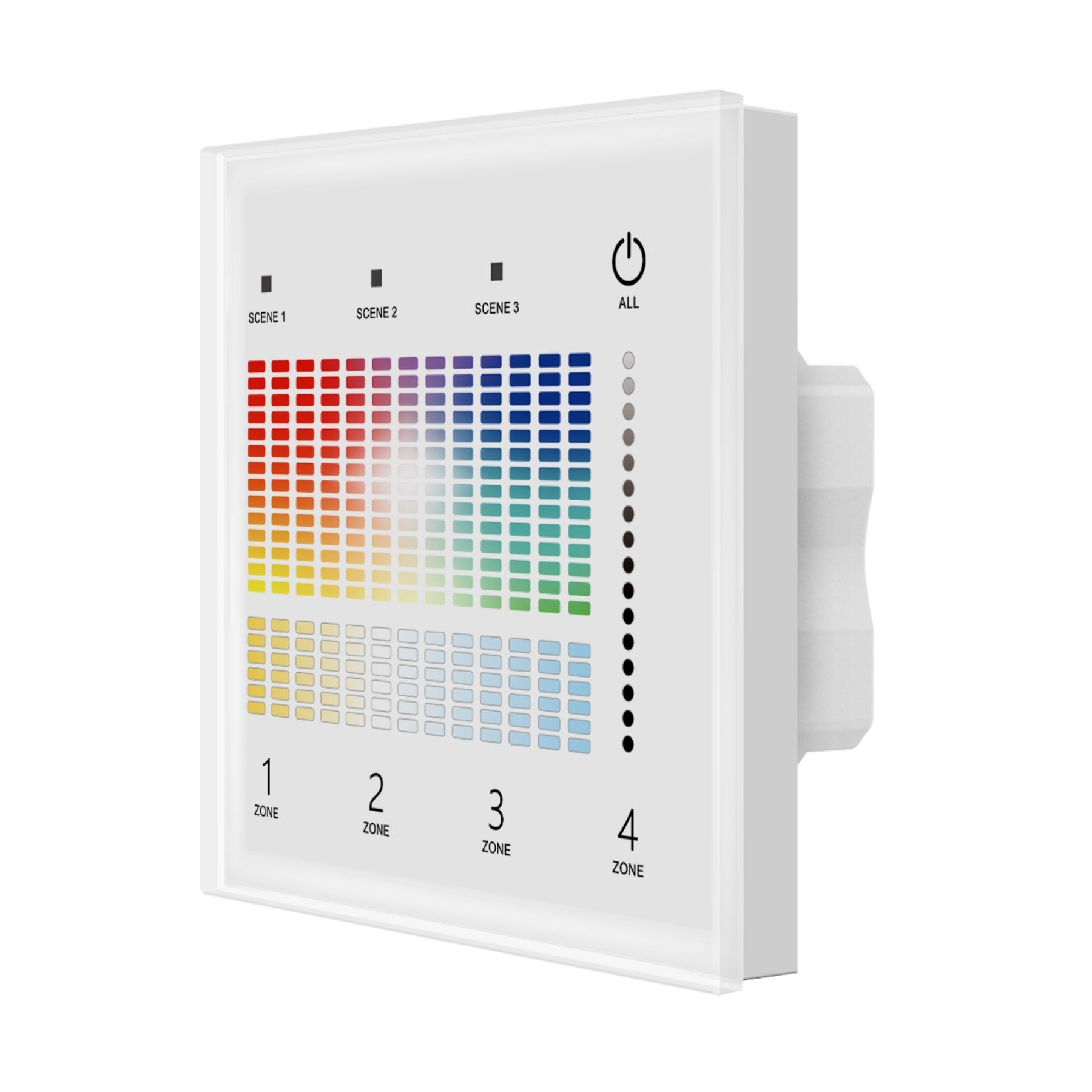 Pannello Touch Master DALI 5 Canali, Alimentatore Bus Integrato, 16VDC Max 100mA, 4 Zone 3 Scene 4 Indirizzi, Touch Slider, 5 In 1 Per DIM CCT RGB RGBW RGB+CCT, 86X86mm Per Scatola 502