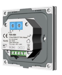 Pannello Touch Master DALI 5 Canali, Alimentatore Bus Integrato, 16VDC Max 100mA, 4 Zone 3 Scene 4 Indirizzi, Touch Slider, 5 In 1 Per DIM CCT RGB RGBW RGB+CCT, 86X86mm Per Scatola 502 - ASDSHOP