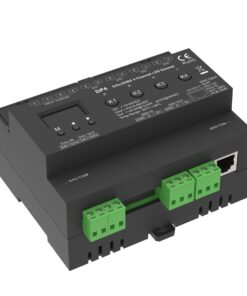 Dimmer DALI DMX Professionale, 4 Canali Guida DIN, OLED Display, 4X12A@12V/24V, 4X10A@36V/48V, DALI-2, DMX512, PWM, 4 Indirizzi, DT6 DT8 per Strisce LED Monocolore CCT RGB RGBW