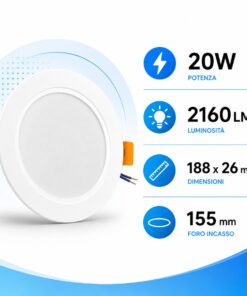 Alternative view of Faretto LED da Incasso Rotondo CCT 3 Temperature, Fascio 120°, IP20 (20W 2160LM D188X26mm Foro 155mm)