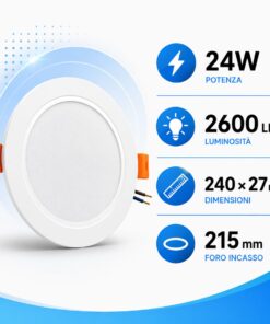 Alternative view of Faretto LED da Incasso Rotondo CCT 3 Temperature, Fascio 120°, IP20 (24W 2600LM D240X27mm Foro 215mm)