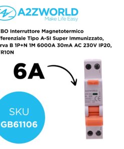 RCBO Interruttore Magnetotermico Differenziale Tipo A-SI Super Immunizzato, Curva B 1P+N 1M 6000A 30mA AC 230V IP20, GYR10N, Disponibili 6A 10A 16A 20A 25A 32A 40A (B6A) - ASDSHOP