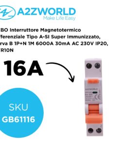 Alternative view of RCBO Interruttore Magnetotermico Differenziale Tipo A-SI Super Immunizzato, Curva B 1P+N 1M 6000A 30mA AC 230V IP20, GYR10N, Disponibili 6A 10A 16A 20A 25A 32A 40A (B16A)