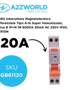 Alternative view of RCBO Interruttore Magnetotermico Differenziale Tipo A-SI Super Immunizzato, Curva B 1P+N 1M 6000A 30mA AC 230V IP20, GYR10N, Disponibili 6A 10A 16A 20A 25A 32A 40A (B20A)