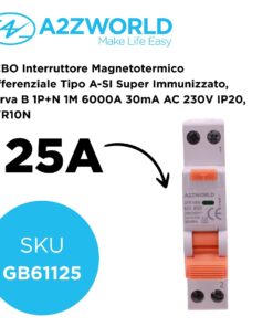 Alternative view of RCBO Interruttore Magnetotermico Differenziale Tipo A-SI Super Immunizzato, Curva B 1P+N 1M 6000A 30mA AC 230V IP20, GYR10N, Disponibili 6A 10A 16A 20A 25A 32A 40A (B25A)