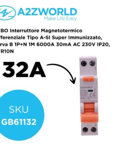 Alternative view of RCBO Interruttore Magnetotermico Differenziale Tipo A-SI Super Immunizzato, Curva B 1P+N 1M 6000A 30mA AC 230V IP20, GYR10N, Disponibili 6A 10A 16A 20A 25A 32A 40A (B32A)