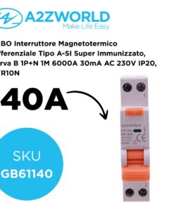 Alternative view of RCBO Interruttore Magnetotermico Differenziale Tipo A-SI Super Immunizzato, Curva B 1P+N 1M 6000A 30mA AC 230V IP20, GYR10N, Disponibili 6A 10A 16A 20A 25A 32A 40A (B40A)