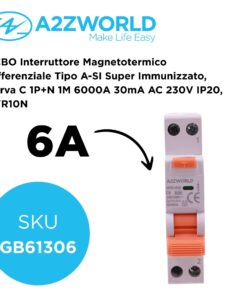 Alternative view of RCBO Interruttore Magnetotermico Differenziale Tipo A-SI Super Immunizzato, Curva C 1P+N 1M 6000A 30mA AC 230V IP20, GYR10N, Disponibili 6A 10A 16A 20A 25A 32A 40A (C6A)