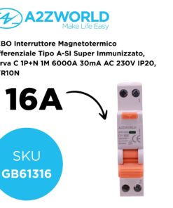 Alternative view of RCBO Interruttore Magnetotermico Differenziale Tipo A-SI Super Immunizzato, Curva C 1P+N 1M 6000A 30mA AC 230V IP20, GYR10N, Disponibili 6A 10A 16A 20A 25A 32A 40A (C16A)
