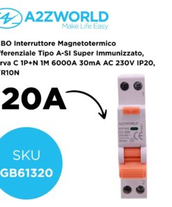 Alternative view of RCBO Interruttore Magnetotermico Differenziale Tipo A-SI Super Immunizzato, Curva C 1P+N 1M 6000A 30mA AC 230V IP20, GYR10N, Disponibili 6A 10A 16A 20A 25A 32A 40A (C20A)