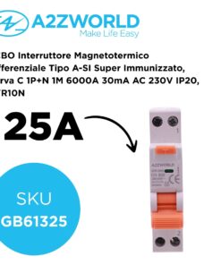 Alternative view of RCBO Interruttore Magnetotermico Differenziale Tipo A-SI Super Immunizzato, Curva C 1P+N 1M 6000A 30mA AC 230V IP20, GYR10N, Disponibili 6A 10A 16A 20A 25A 32A 40A (C25A)