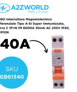 Alternative view of RCBO Interruttore Magnetotermico Differenziale Tipo A-SI Super Immunizzato, Curva C 1P+N 1M 6000A 30mA AC 230V IP20, GYR10N, Disponibili 6A 10A 16A 20A 25A 32A 40A (C40A)