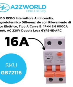 Alternative view of A2ZWORLD AFDD RCBO Interruttore Antincendio, Magnetotermico Differenziale con Rilevamento di Arco Elettrico, Tipo A Curva B, 1P+N 2M 6000A 30mA, AC 220V Doppia Leva GYR9NE-ARC (B16A)