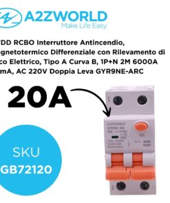 Alternative view of A2ZWORLD AFDD RCBO Interruttore Antincendio, Magnetotermico Differenziale con Rilevamento di Arco Elettrico, Tipo A Curva B, 1P+N 2M 6000A 30mA, AC 220V Doppia Leva GYR9NE-ARC (B20A)