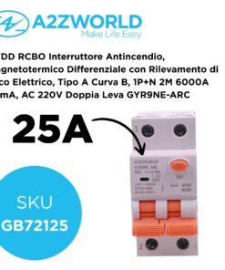 Alternative view of A2ZWORLD AFDD RCBO Interruttore Antincendio, Magnetotermico Differenziale con Rilevamento di Arco Elettrico, Tipo A Curva B, 1P+N 2M 6000A 30mA, AC 220V Doppia Leva GYR9NE-ARC (B25A)