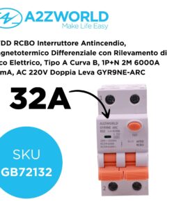 Alternative view of A2ZWORLD AFDD RCBO Interruttore Antincendio, Magnetotermico Differenziale con Rilevamento di Arco Elettrico, Tipo A Curva B, 1P+N 2M 6000A 30mA, AC 220V Doppia Leva GYR9NE-ARC (B32A)
