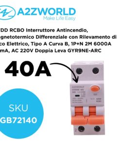 Alternative view of A2ZWORLD AFDD RCBO Interruttore Antincendio, Magnetotermico Differenziale con Rilevamento di Arco Elettrico, Tipo A Curva B, 1P+N 2M 6000A 30mA, AC 220V Doppia Leva GYR9NE-ARC (B40A)