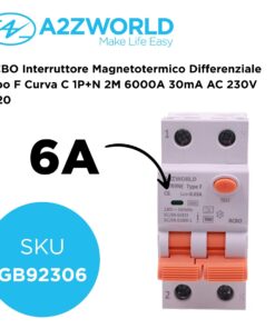 Alternative view of RCBO Interruttore Magnetotermico Differenziale Tipo F Curva C 1P+N 2M 6000A 30mA AC 230V IP20 Corrente Disponibili 6A 10A 16A 20A 25A 32A 40A 50A 63A (C6A)