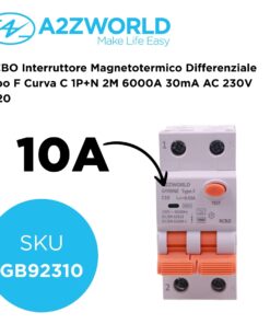 Alternative view of RCBO Interruttore Magnetotermico Differenziale Tipo F Curva C 1P+N 2M 6000A 30mA AC 230V IP20 Corrente Disponibili 6A 10A 16A 20A 25A 32A 40A 50A 63A (C10A)