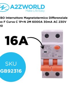 Alternative view of RCBO Interruttore Magnetotermico Differenziale Tipo F Curva C 1P+N 2M 6000A 30mA AC 230V IP20 Corrente Disponibili 6A 10A 16A 20A 25A 32A 40A 50A 63A (C16A)