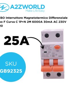 Alternative view of RCBO Interruttore Magnetotermico Differenziale Tipo F Curva C 1P+N 2M 6000A 30mA AC 230V IP20 Corrente Disponibili 6A 10A 16A 20A 25A 32A 40A 50A 63A (C25A)