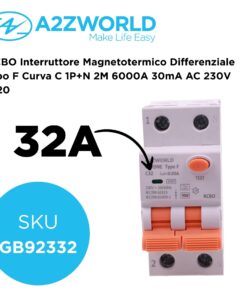 Alternative view of RCBO Interruttore Magnetotermico Differenziale Tipo F Curva C 1P+N 2M 6000A 30mA AC 230V IP20 Corrente Disponibili 6A 10A 16A 20A 25A 32A 40A 50A 63A (C32A)