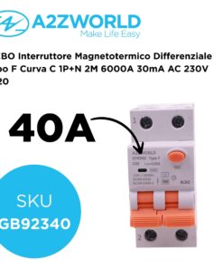 Alternative view of RCBO Interruttore Magnetotermico Differenziale Tipo F Curva C 1P+N 2M 6000A 30mA AC 230V IP20 Corrente Disponibili 6A 10A 16A 20A 25A 32A 40A 50A 63A (C40A)