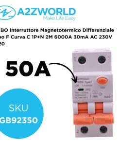 Alternative view of RCBO Interruttore Magnetotermico Differenziale Tipo F Curva C 1P+N 2M 6000A 30mA AC 230V IP20 Corrente Disponibili 6A 10A 16A 20A 25A 32A 40A 50A 63A (C50A)
