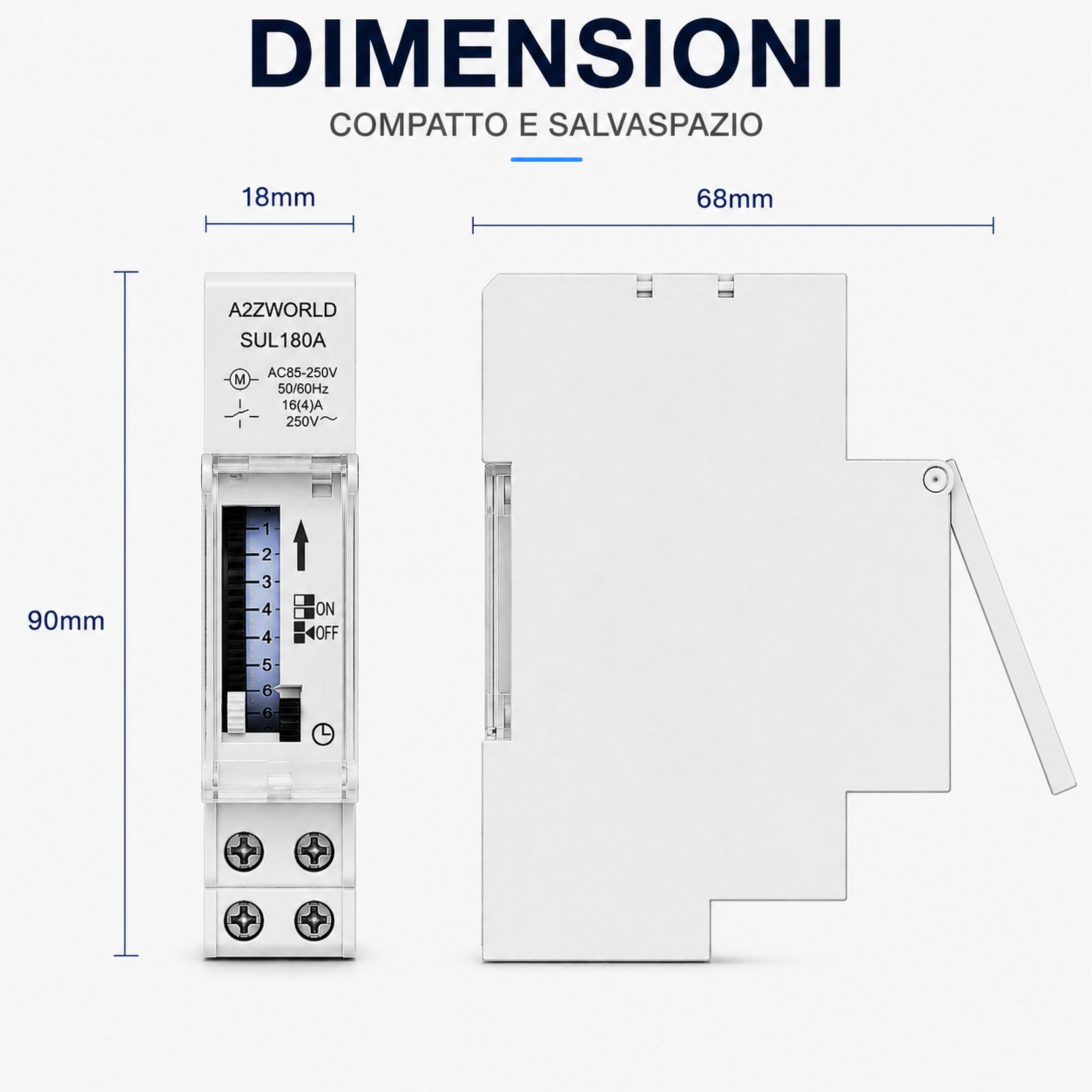 Orologio Interruttore Orario Giornaliero Meccanico su Guida DIN, Timer Switch 24 Ore, Riserva di Carica 100 Ore, 16A, 85-250V AC, 96 Pin, Programmazione Minima 15 Minuti - immagine 5
