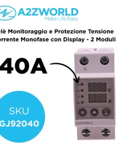 Alternative view of Relè Monitoraggio e Protezione Tensione Corrente con Display, 2P Monofase 40A AC220V, Protezione Sovra/Sottotensione e Sovracorrente, Guida DIN, Ingresso da Sotto, GPS8-02