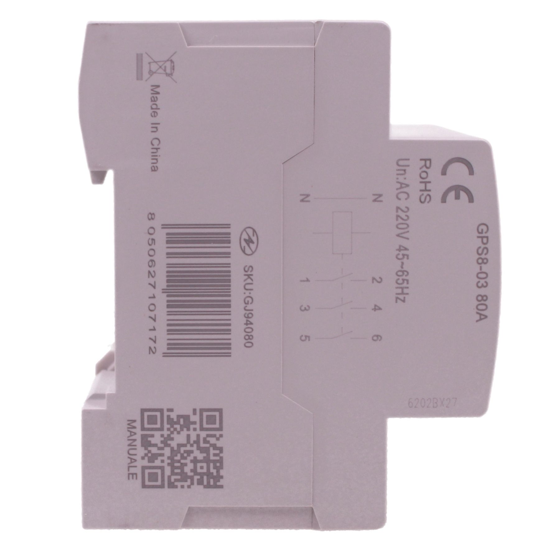 Relè Monitoraggio e Protezione Tensione Corrente con Display, 4P Trifase 80A AC220V, Protezione Sovra/Sottotensione e Sovracorrente, Guida DIN, Ingresso da Sotto, GPS8-03 - immagine 5