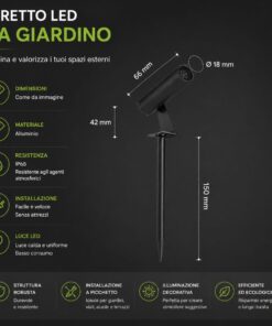 Faretto LED da Giardino con Picchetto 2W, Nero, 3000K, IP65 Orientabile, SKU 24006 - ASDSHOP
