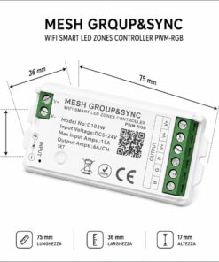 Centralina Controller Per Striscia Led RGB WIFI 2.4G, RF 2.4G TUYA, Smart Life Max 15A Tot. (6A/CH) DC5-24V 360W 3 Canali RGB CLC103R Bianco - ASDSHOP