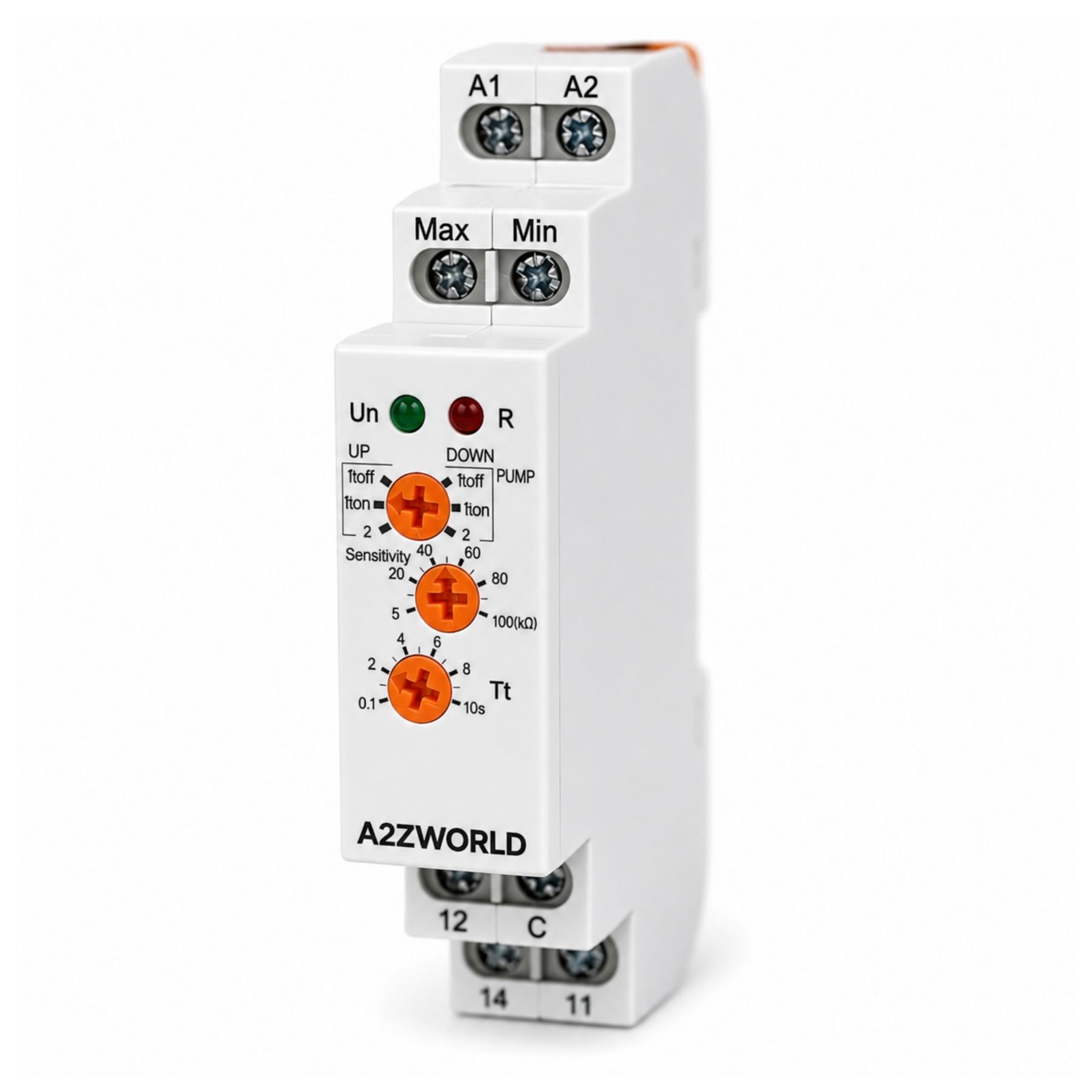 Relè Controllo Livello Liquidi Avanzato, AC/DC 24-240V 10A, Controllo 1 o 2 Livelli, Pump Up/Down, Ritardo 0,1-10S, Regolatore Livello Acqua, Per Pompe e Serbatoi, 1 Modulo Guida Din - immagine 3