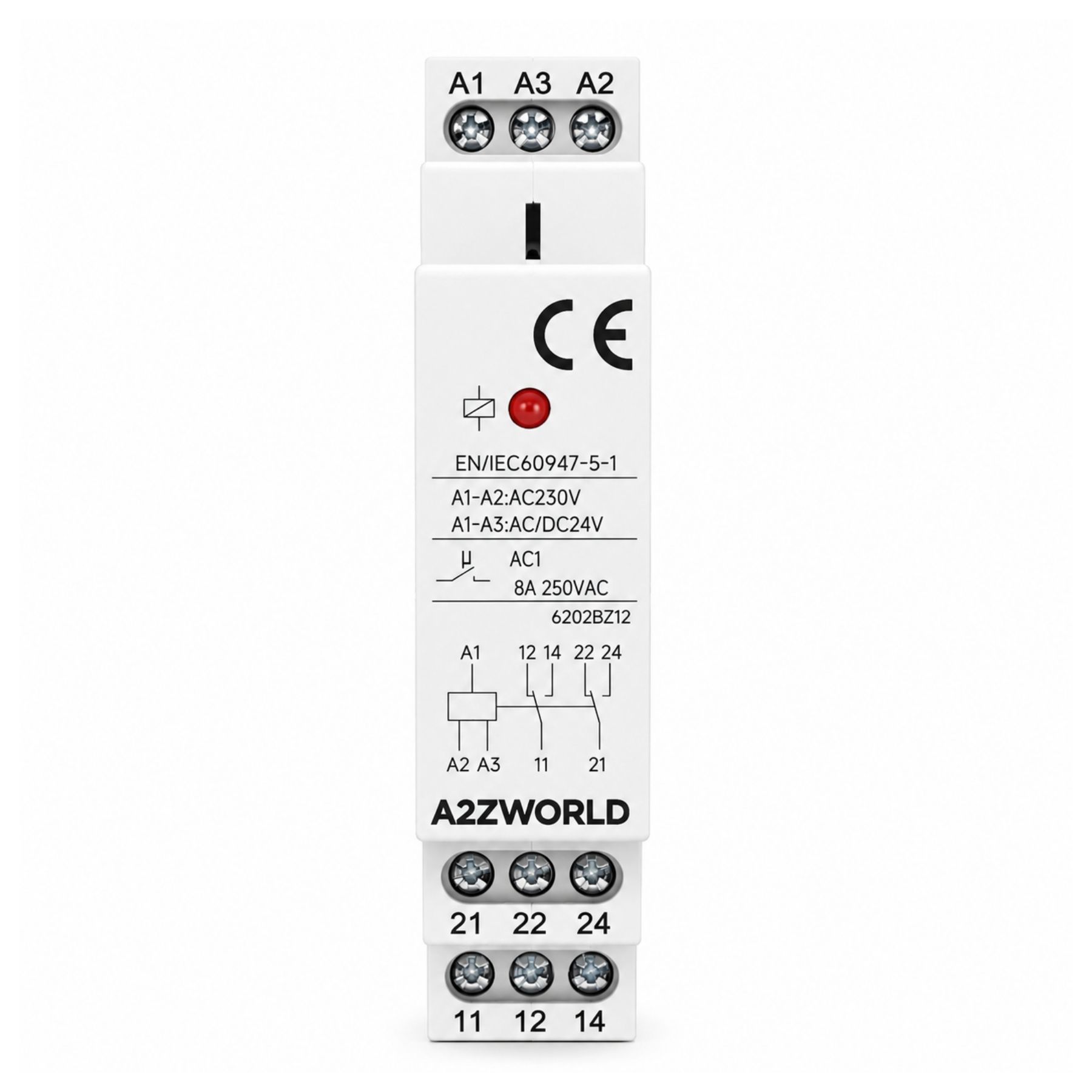 Relè Intermedio Modulare AC230V AC/DC24V, per Guida DIN, Indicatore LED, 1 Modulo, Contatti SPDT, per Automazione Quadri Elettrici (2X8A) - immagine 2
