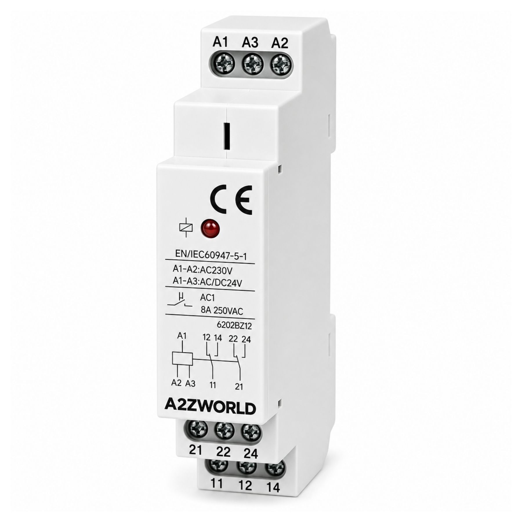Relè Intermedio Modulare AC230V AC/DC24V, per Guida DIN, Indicatore LED, 1 Modulo, Contatti SPDT, per Automazione Quadri Elettrici (2X8A) - immagine 3