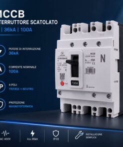 Interruttore Scatolato MCCB 4P 100A/125A 36kA, Magnetotermico Trifase AC 400V (100A) - ASDSHOP