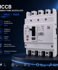 Interruttore Scatolato MCCB 4P 160A 36kA, Magnetotermico Trifase AC 400V - ASDSHOP