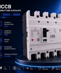 Interruttore Scatolato MCCB 4P 200A/250A 50kA, Magnetotermico Trifase AC 400V (200A) - ASDSHOP